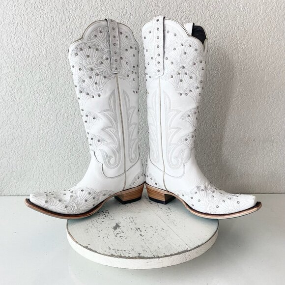 Lane CALYPSO Womens Cowboy Boots 7.5 White Western Cowgirl Mid Calf Pointed Toe - Picture 7 of 11
